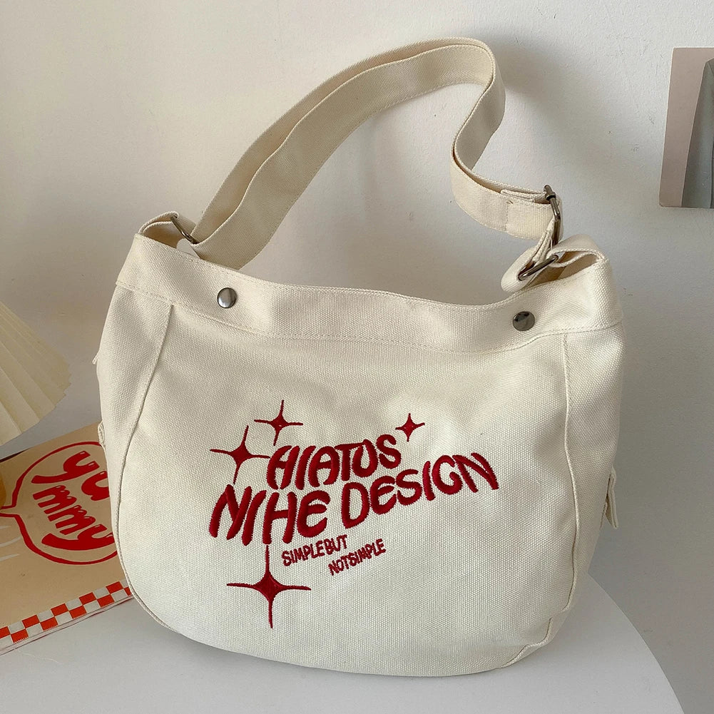 Canvas Messenger Bag Large Capacity Embroidered Letters Travel Handbags