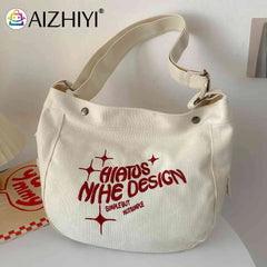 Embroidered Letters Canvas Messenger Bag Large Capacity