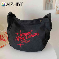 Embroidered Letters Canvas Messenger Bag Large Capacity