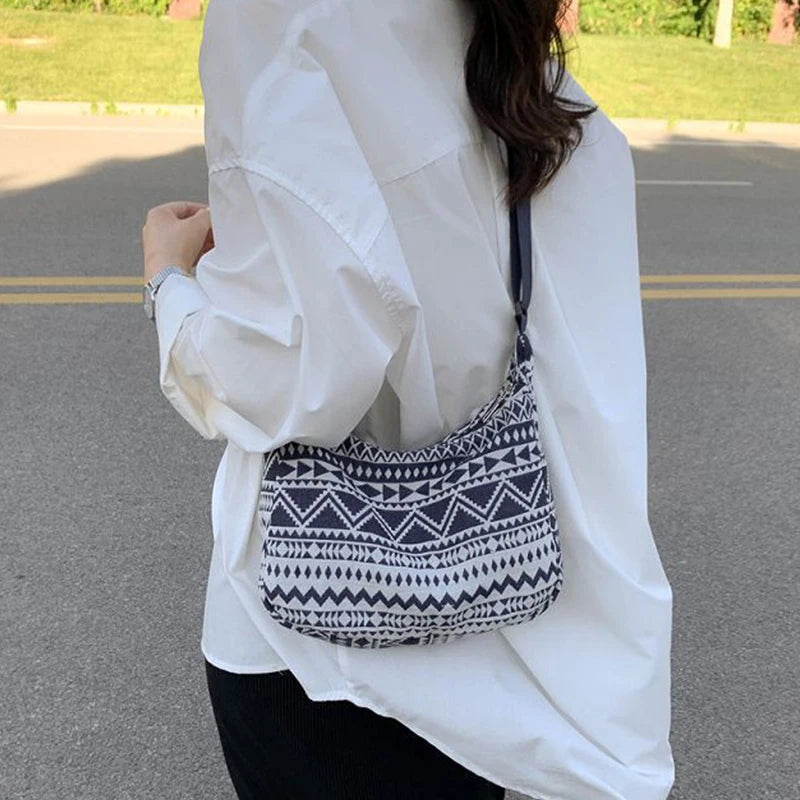 Geometric Pattern Hobo Bag Large Capacity Totes Shopping Bag