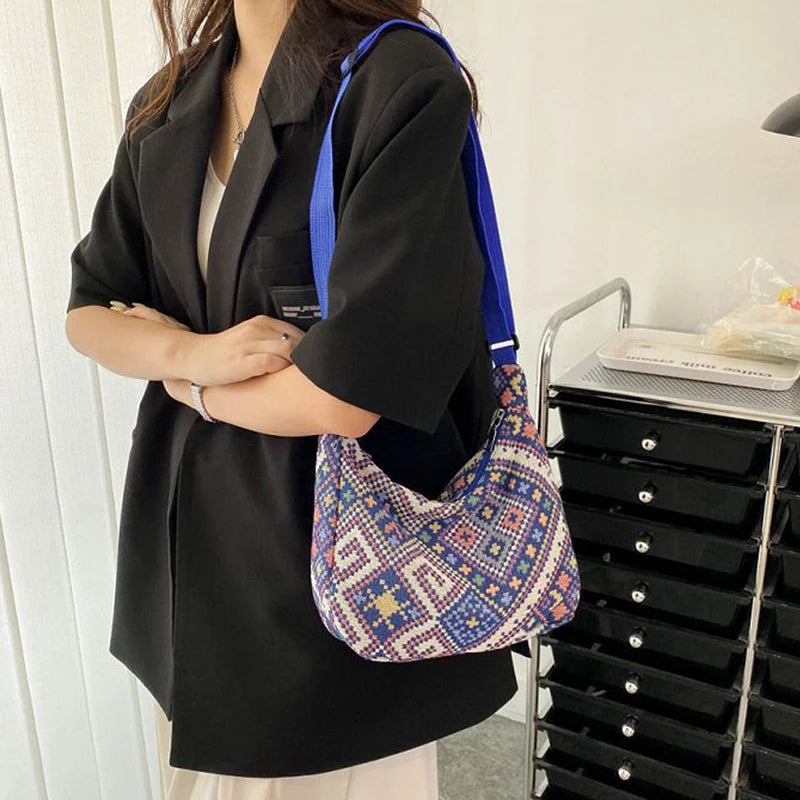 Geometric Pattern Hobo Bag Large Capacity Totes Shopping Bag