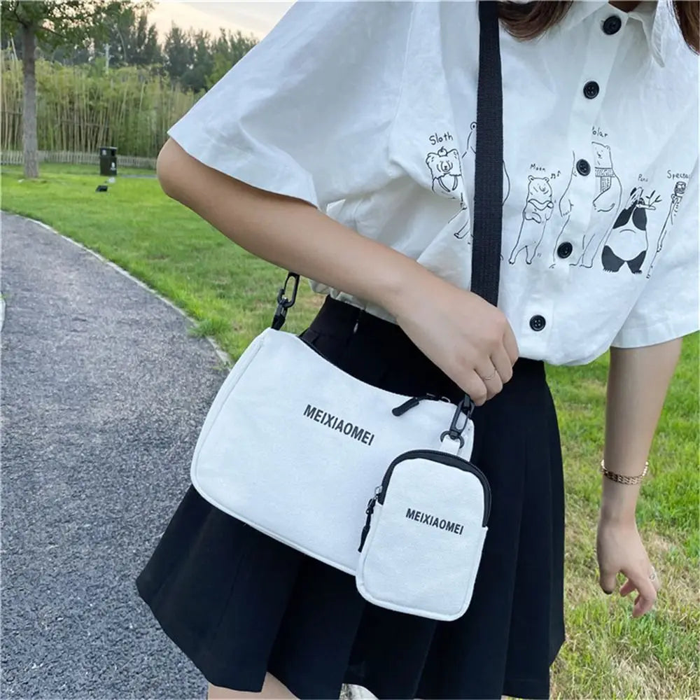 Canvas Women Bag Female Solid Crossbody Messenger Bag Letter Shoulder Handbags