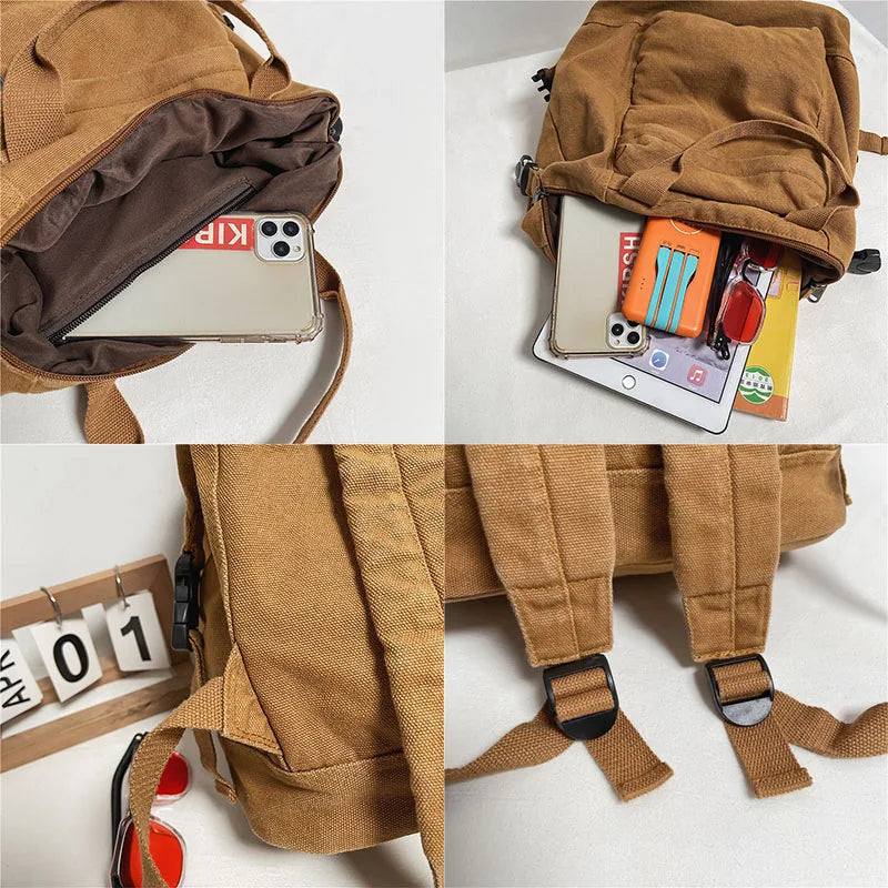 Canvas Women Bag Small Backpack Female School Bag for Teenage Girls