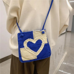 Canvas Women Shoulder Messenger Bag Heart Plaid Ladies Crossbody Bags