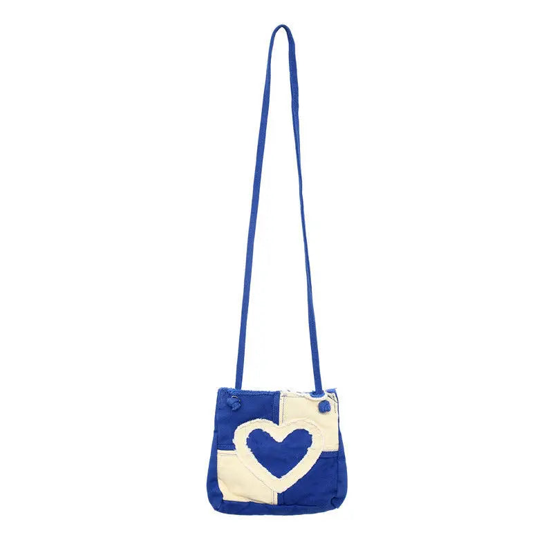 Canvas Women Shoulder Messenger Bag Heart Plaid Ladies Crossbody Bags