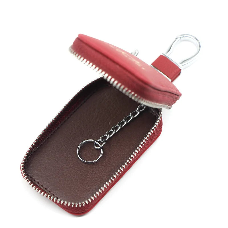 Cat Printed Leather Car Key Bag Zipper Holder Cover