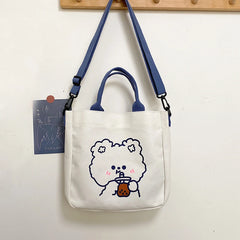 Cartoon Canvas Shoulder Bag for Women Bear Rabbit Tote