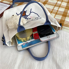 Cartoon Canvas Shoulder Bag for Women Bear Rabbit Tote