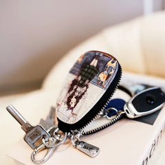 Girl's Cartoon Leather Key Bag - Zipper Key Wallet Holder