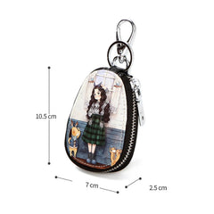 Girl's Cartoon Leather Key Bag - Zipper Key Wallet Holder