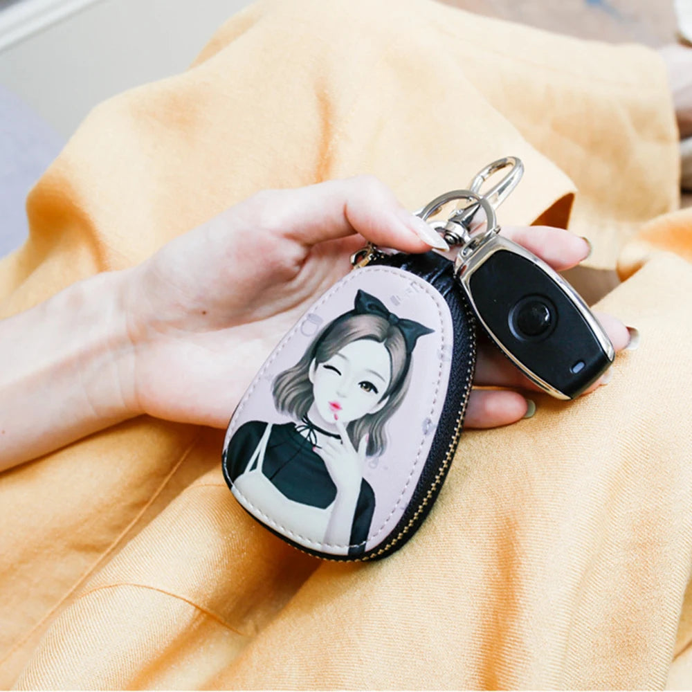 PU Leather Cartoon Women Key Bag Girl Key Wallets Zipper Key Pouch