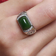 Green Jade Emerald Gemstone Diamond Ring for Men