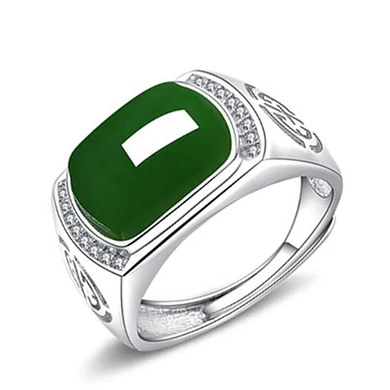 Green Jade Emerald Gemstone Diamond Ring for Men