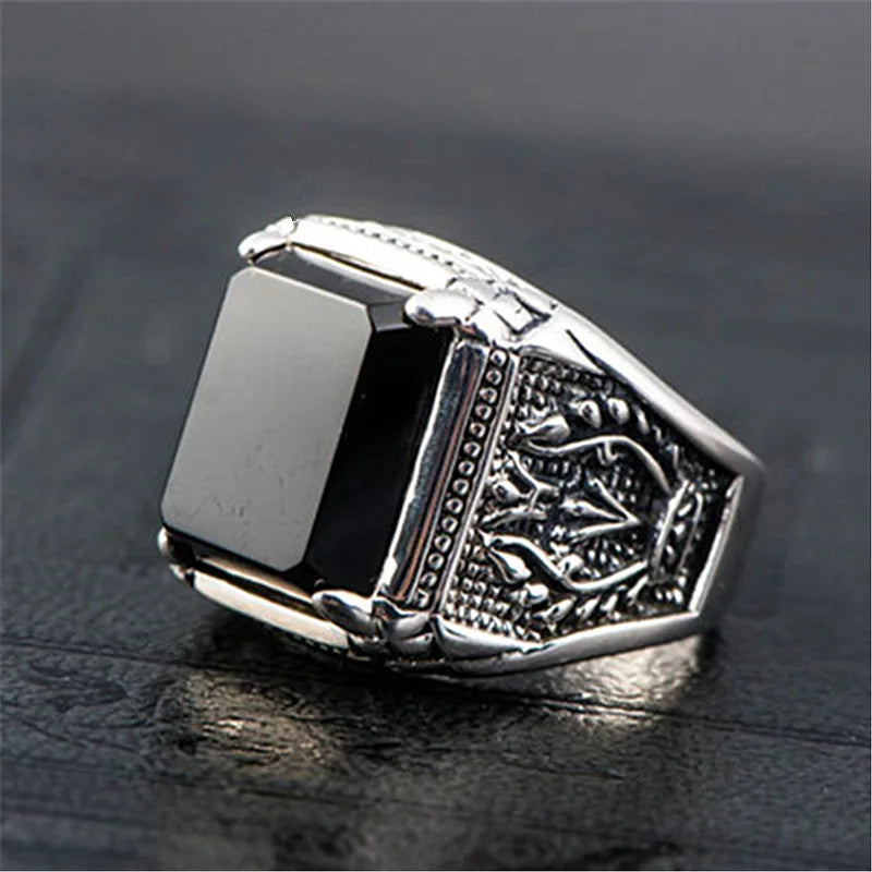 Square Zircon Diamond Men's Silver Ring Gothic Jewelry