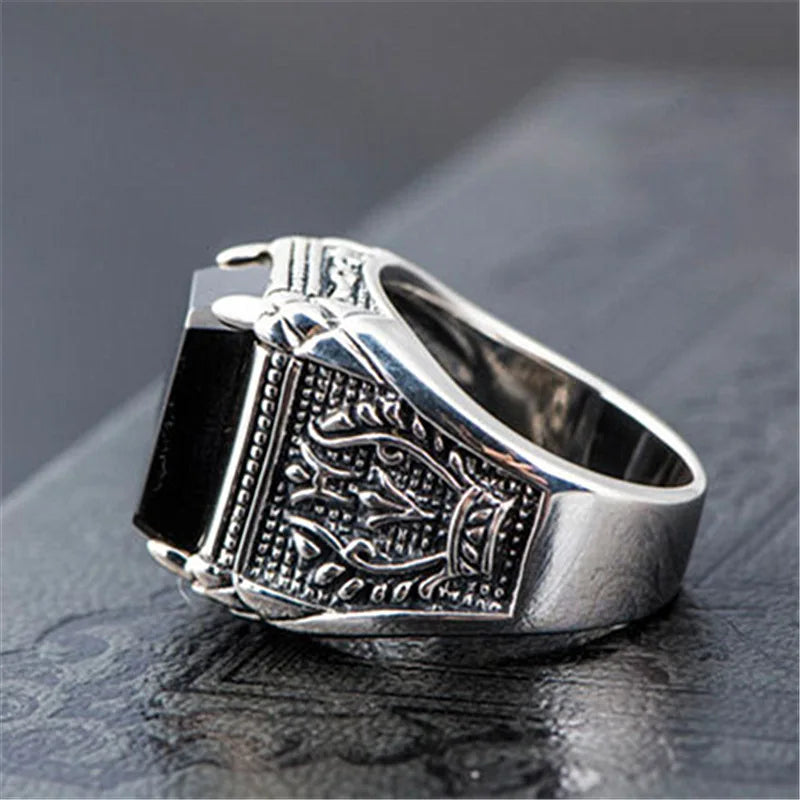 Square Zircon Diamond Men's Silver Ring Gothic Jewelry