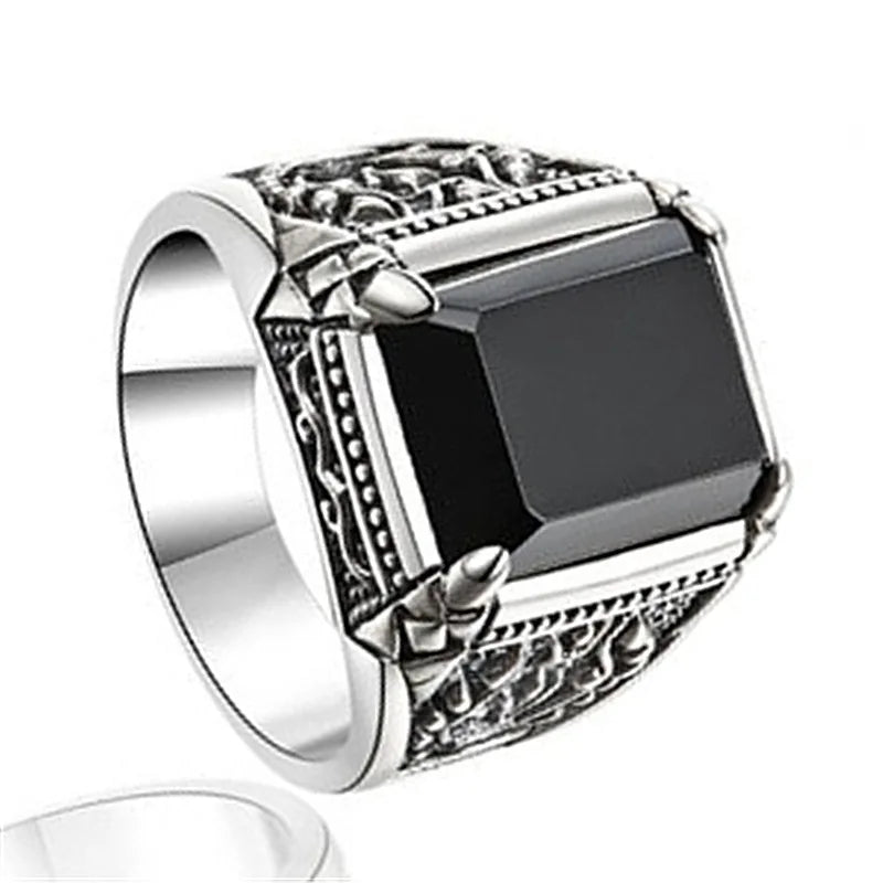 Square Zircon Diamond Men's Silver Ring Gothic Jewelry