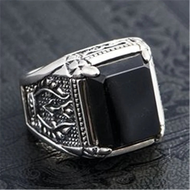 Square Zircon Diamond Men's Silver Ring Gothic Jewelry