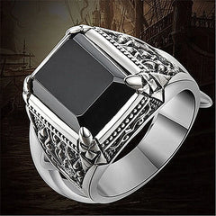 Square Zircon Diamond Men's Silver Ring Gothic Jewelry