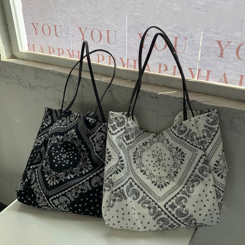 Cashew Flower Printing Women Shoulder Bags Ladies Shopping Tote Casual Cotton Fe