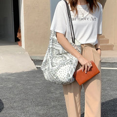 Cashew Flower Printing Women Shoulder Bags Ladies Shopping Tote Casual Cotton Fe