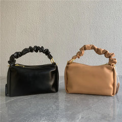 Soft Leather Crossbody Bag Pleated Strap Shoulder Messenger Bag