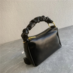 Soft Leather Crossbody Bag Pleated Strap Shoulder Messenger Bag