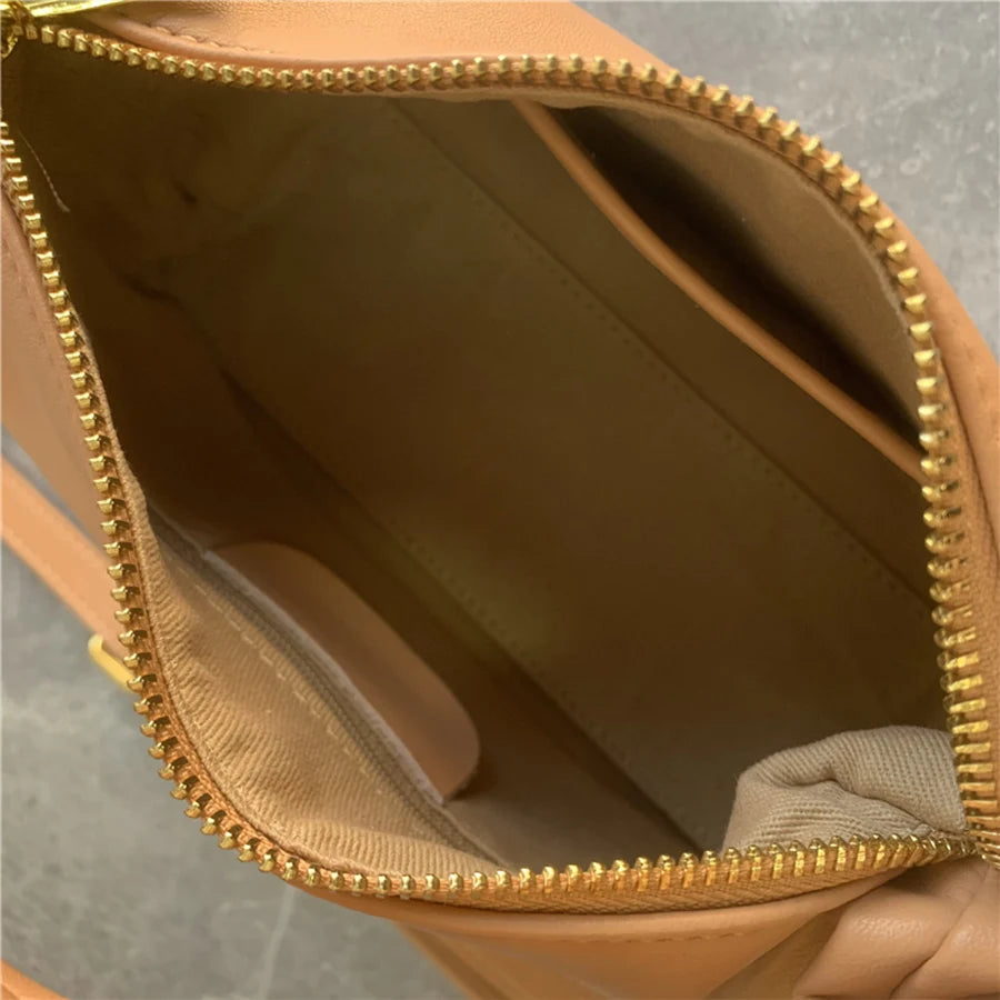 Soft Leather Crossbody Bag Pleated Strap Shoulder Messenger Bag