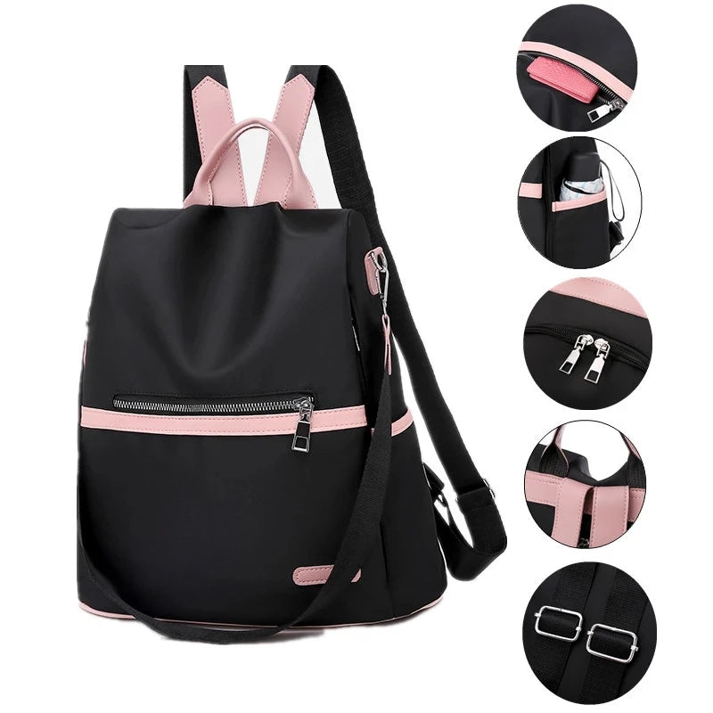 Pink Female Oxford Backpack Waterproof Teenagers Girls Packbag