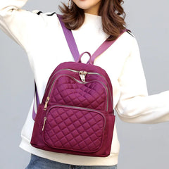 Casual Waterproof Nylon Backpack Women Vintage Solid School Bag