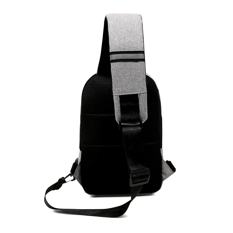 Men's Casual Nylon Chest Bag USB Charging Anti-Theft Waterproof