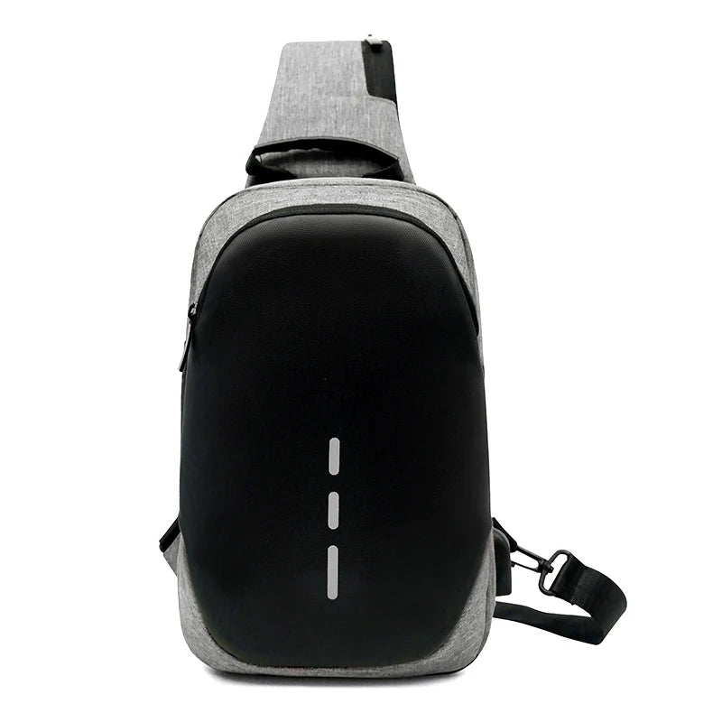 Men's Casual Nylon Chest Bag USB Charging Anti-Theft Waterproof