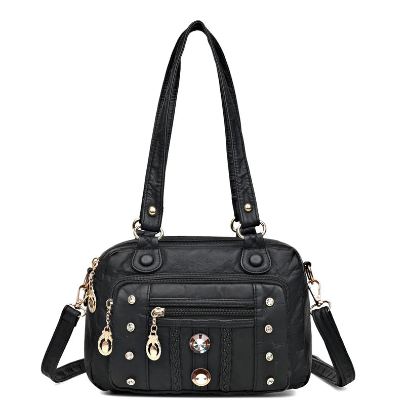 Vintage Leather Crossbody Bag for Women - Casual Messenger Sling Handbag