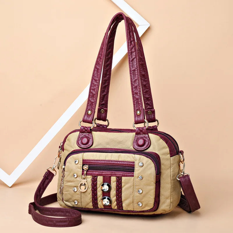 Vintage Leather Crossbody Bag for Women - Casual Messenger Sling Handbag