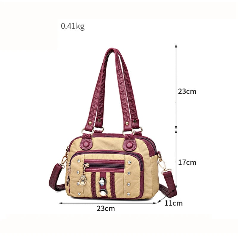 Vintage Leather Crossbody Bag for Women - Casual Messenger Sling Handbag
