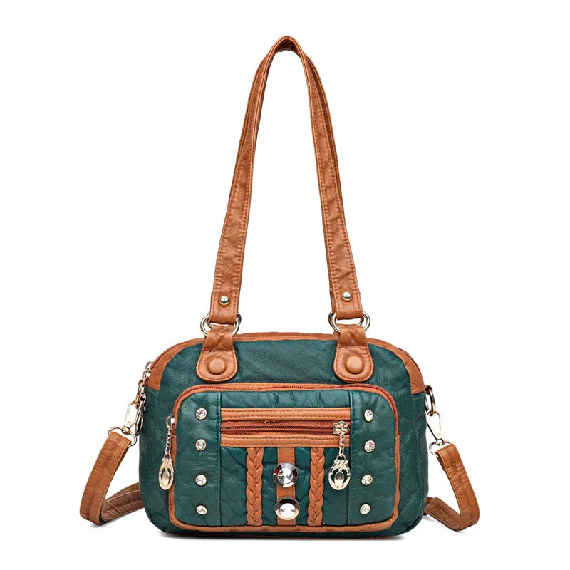 Vintage Leather Crossbody Bag for Women - Casual Messenger Sling Handbag
