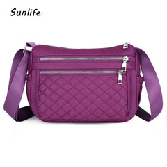 Women's Waterproof Nylon Crossbody Bag Plaid Shoulder Messenger Bags
