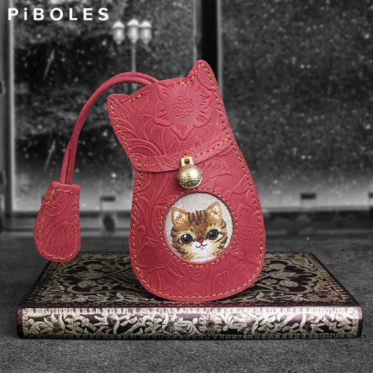 Cat Key Wallet Leather Smart Key Holder Pouch Housekeeper Keys Slot Soft Bag