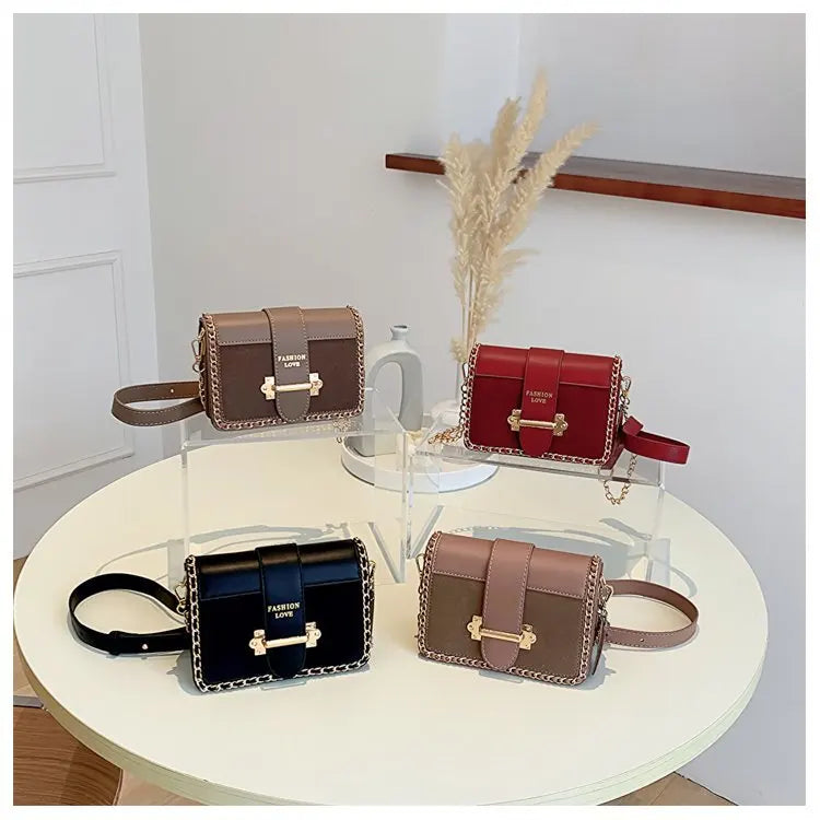 Matte Leather Crossbody Bag Lock Messenger Chain Flap Wallet