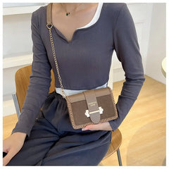 Matte Leather Crossbody Bag Lock Messenger Chain Flap Wallet