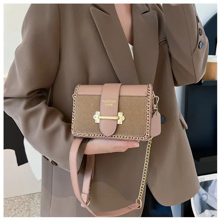 Matte Leather Crossbody Bag Lock Messenger Chain Flap Wallet