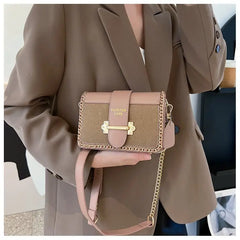 Matte Leather Crossbody Bag Lock Messenger Chain Flap Wallet