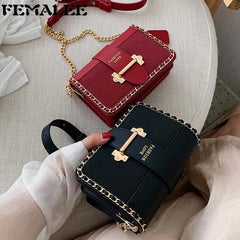 Matte Leather Crossbody Bag Lock Messenger Chain Flap Wallet