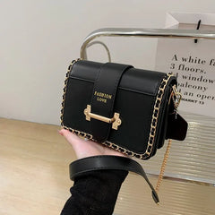 Matte Leather Crossbody Bag Lock Messenger Chain Flap Wallet