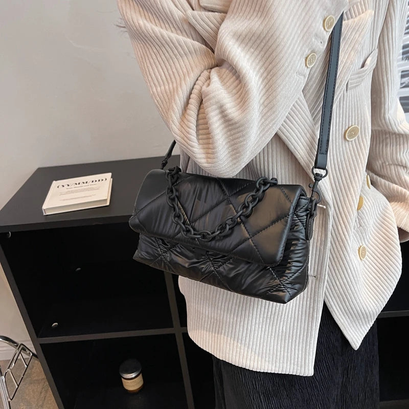 Quilted Chain Bag Padded Nylon Shoulder Bag