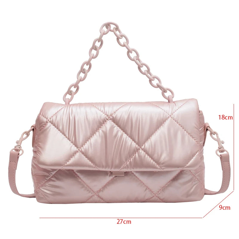 Quilted Chain Bag Padded Nylon Shoulder Bag