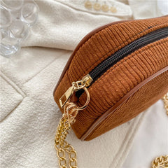 Corduroy Tassel Shoulder Bag with Chain Decoration