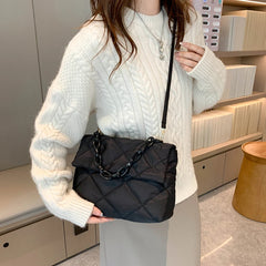 Quilted Chain Crossbody Bag Winter Cotton Padded Women Shoulder Handbag