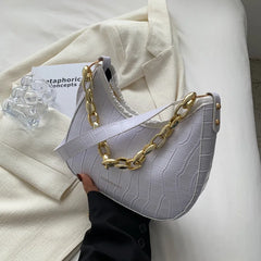 Chain Decoration Women Shoulder Bag Casual Crossbody Bags Solid Pu Leather