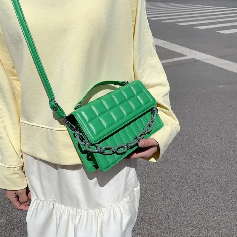 Chain Handbags for Women Striped Plaid Small Square Bag Women Shoulder Bags