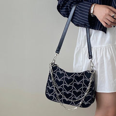 Hot Girls Underarm Bags Heart Embroidery Women Shoulder Messenger Bag